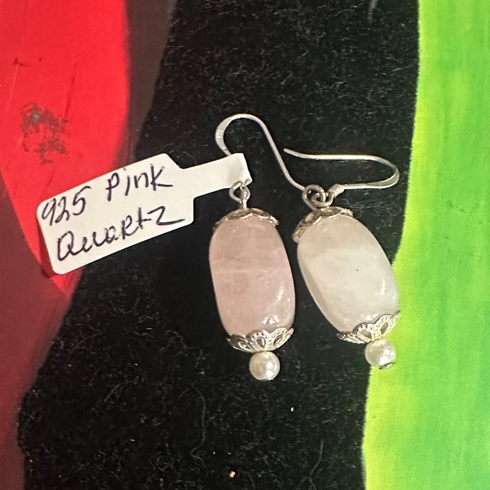 925 Pink Quartz Dangle Earrings